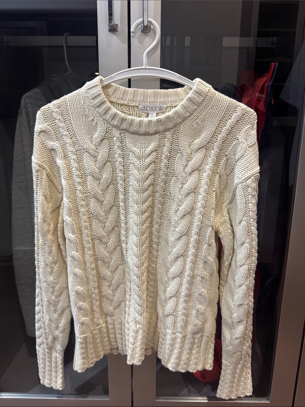 J. Crew Cream Cable-Front Crewneck Sweater